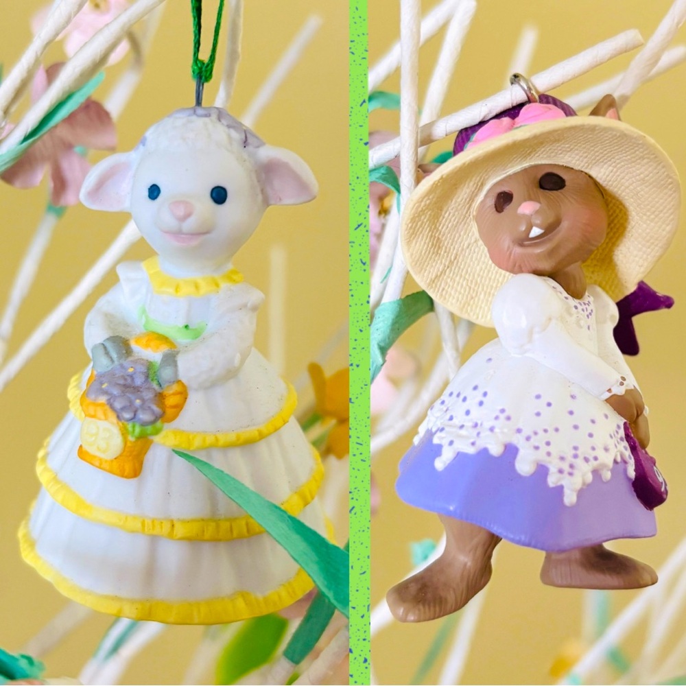 Hallmark Mini Easter Ornaments Lamb & Rabbit Vintage 90s